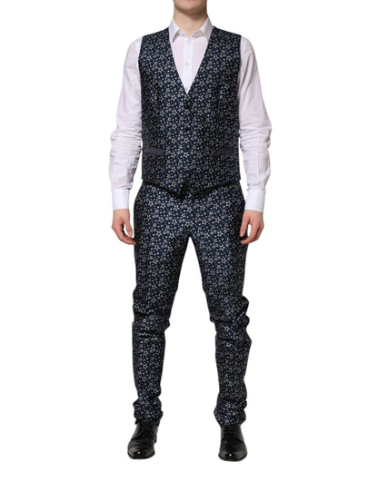 Dolce &amp; Gabbana – Blauer MARTINI-Jacquard-3-teiliger Anzug mit Stern