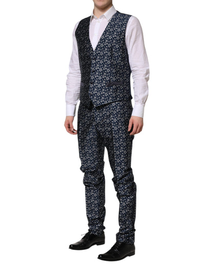 Dolce &amp; Gabbana – Blauer MARTINI-Jacquard-3-teiliger Anzug mit Stern