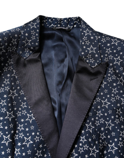 Dolce &amp; Gabbana – Blauer MARTINI-Jacquard-3-teiliger Anzug mit Stern