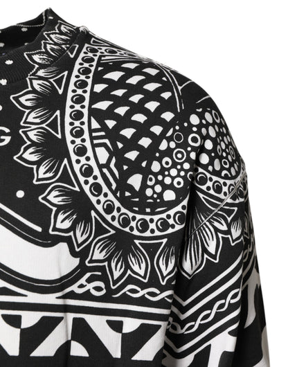 Dolce &amp; Gabbana Schwarz Weiß Bandana Baumwolle Herren Sweatshirt Pullover