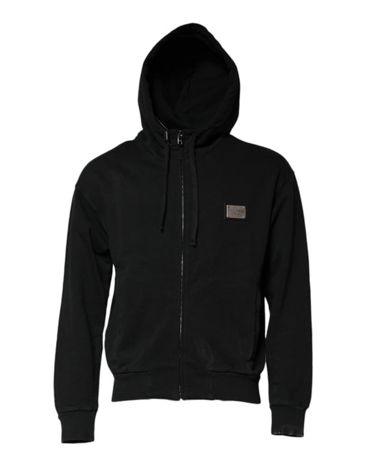 Dolce &amp; Gabbana Schwarzes Logo Full Zip Kapuzenpullover Herren