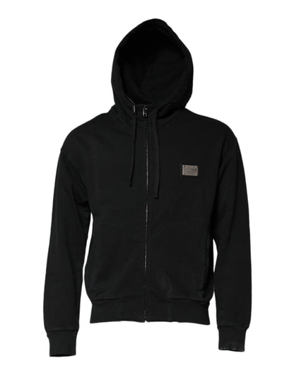 Dolce &amp; Gabbana Schwarzes Logo Full Zip Kapuzenpullover Herren