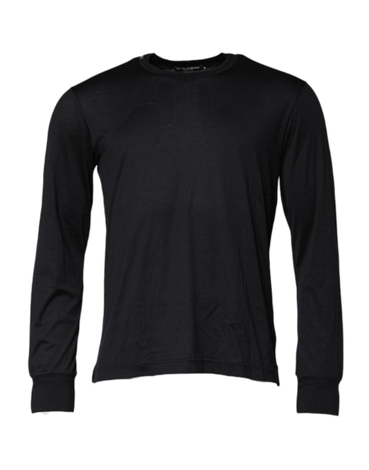 Dolce &amp; Gabbana Dunkelblauer Seidenpullover mit Rundhalsausschnitt für Herren