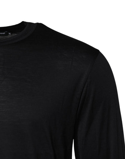 Dolce &amp; Gabbana Dunkelblauer Seidenpullover mit Rundhalsausschnitt für Herren