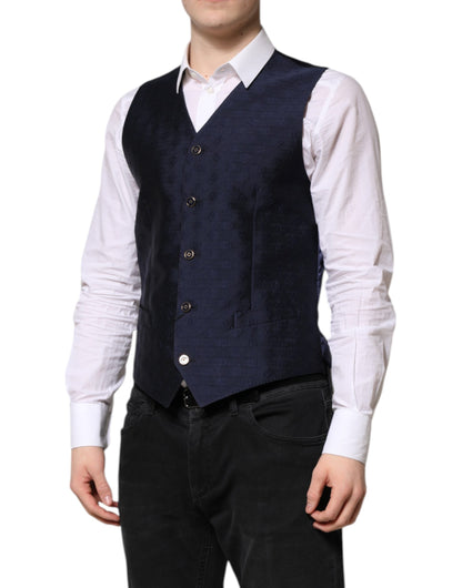 Dolce &amp; Gabbana Dunkelblaue Weste aus Wolle mit Logo für formelle Herren