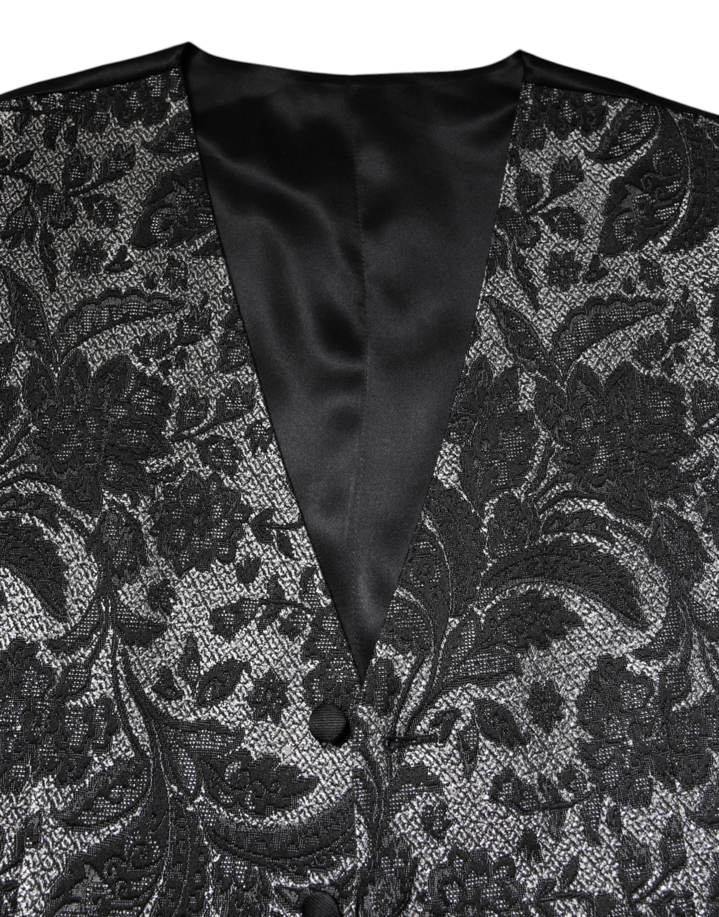 Dolce &amp; Gabbana Schwarz Grau Brokat Formale Herren Weste