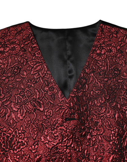 Dolce &amp; Gabbana Rote Weste aus floralem Brokat für formelle Herren