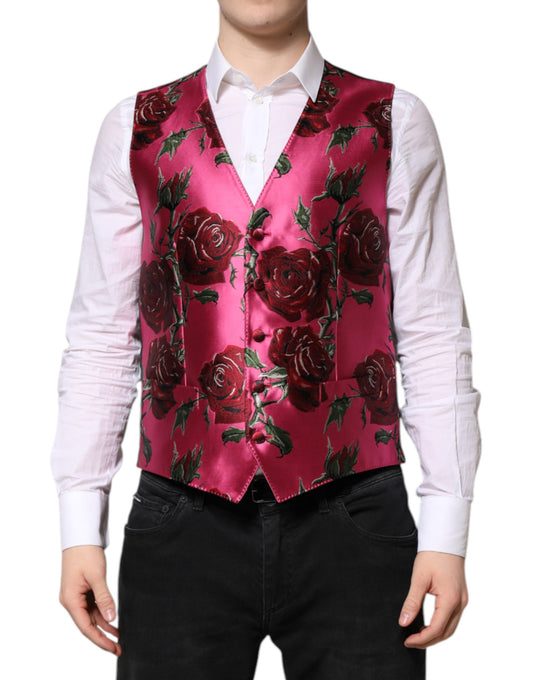 Dolce &amp; Gabbana Rosa florale Satin-Weste für formelle Herren