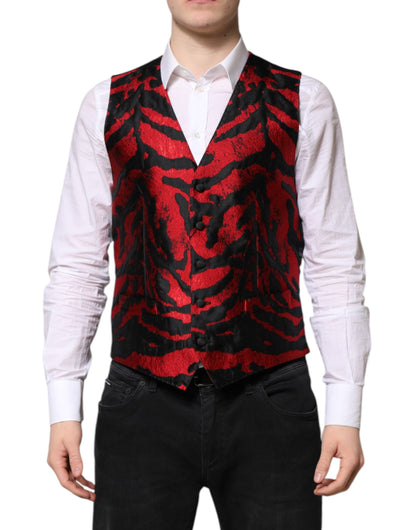 Dolce &amp; Gabbana Rot Schwarz Streifen Kleid Formale Weste