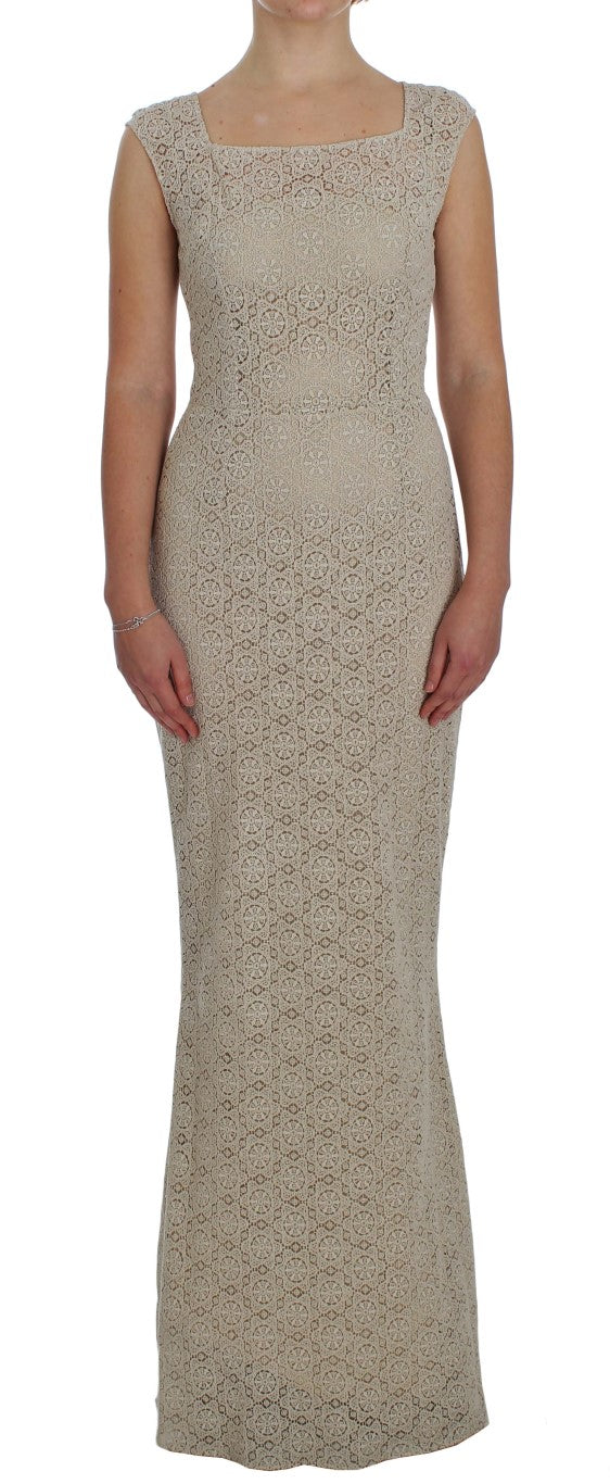 Dolce &amp; Gabbana Beige Ricamo Cutout-Etuikleid aus Baumwolle