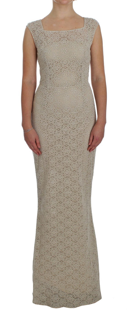 Dolce &amp; Gabbana Beige Ricamo Cutout-Etuikleid aus Baumwolle