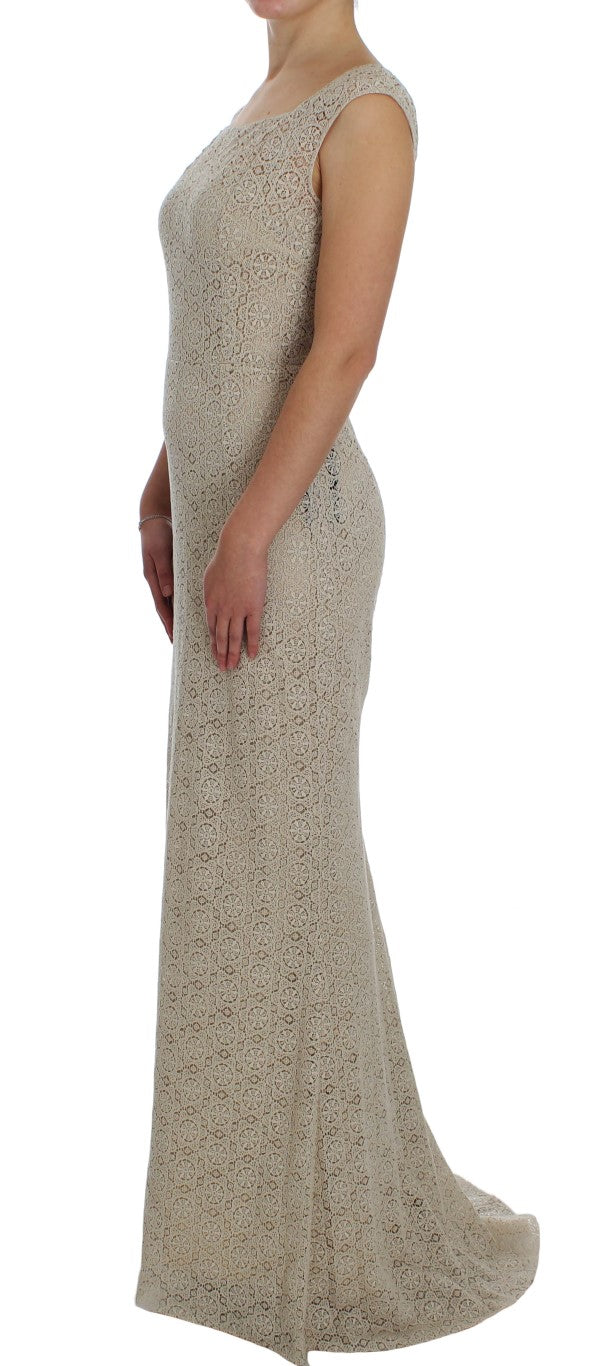 Dolce &amp; Gabbana Beige Ricamo Cutout-Etuikleid aus Baumwolle