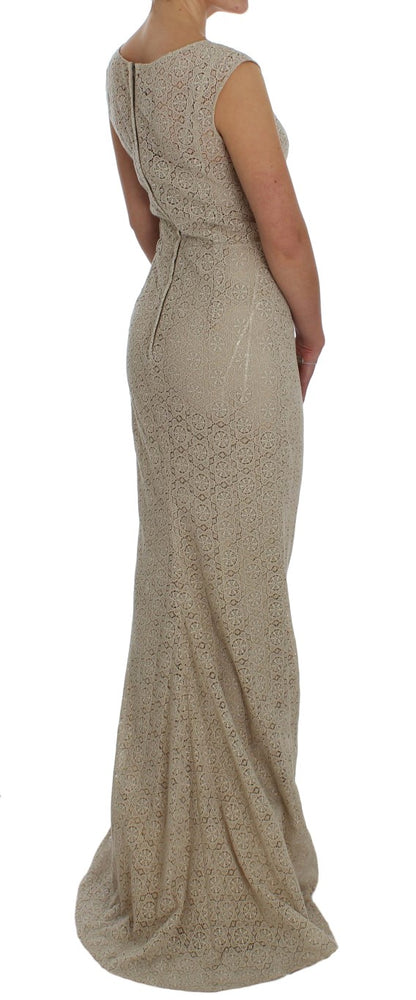 Dolce &amp; Gabbana Beige Ricamo Cutout-Etuikleid aus Baumwolle