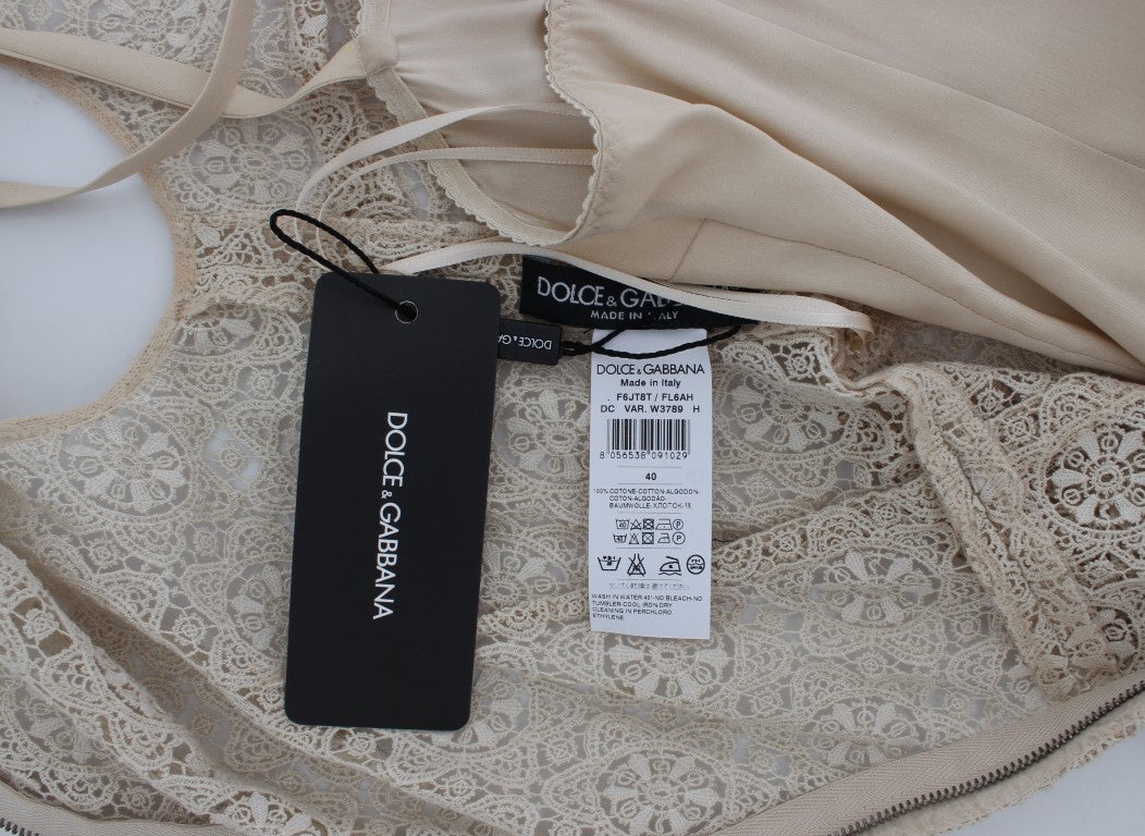 Dolce &amp; Gabbana Beige Ricamo Cutout-Etuikleid aus Baumwolle