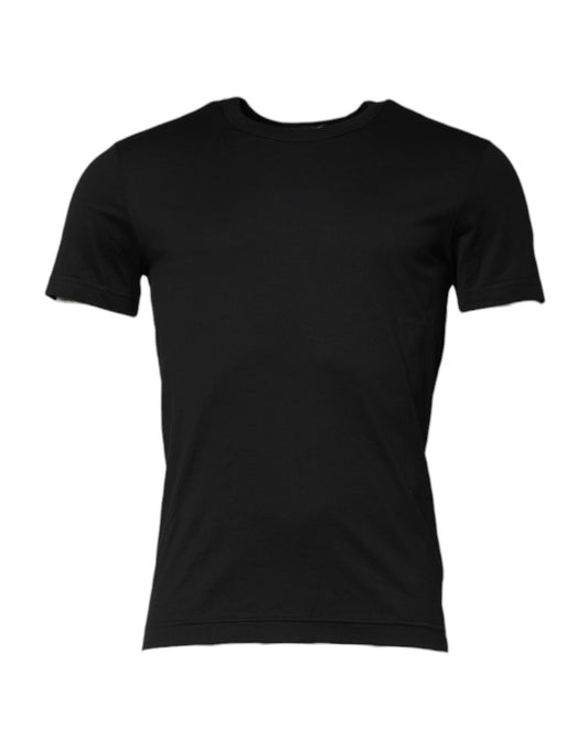 Dolce &amp; Gabbana – Schwarzes T-Shirt aus Baumwolle mit kurzen Ärmeln und Rundhalsausschnitt