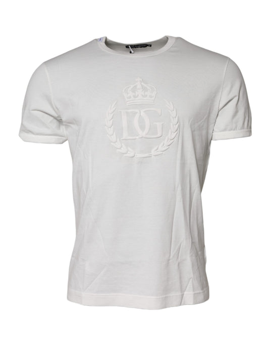 Dolce &amp; Gabbana – Weißes Baumwoll-T-Shirt mit DG-Kronenprägung