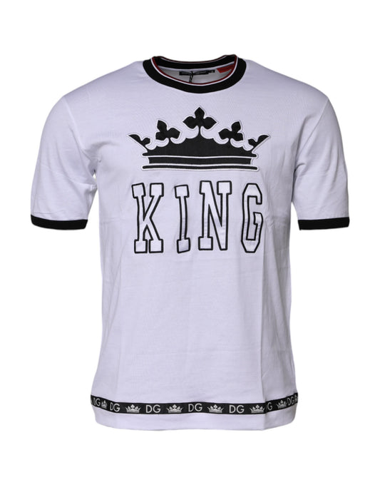 Dolce &amp; Gabbana White Cotton Crown King Embroidery T-shirt