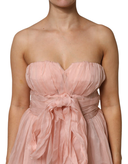 Dolce &amp; Gabbana – A-Linien-Midikleid aus plissiertem Seidenchiffon in Rosa