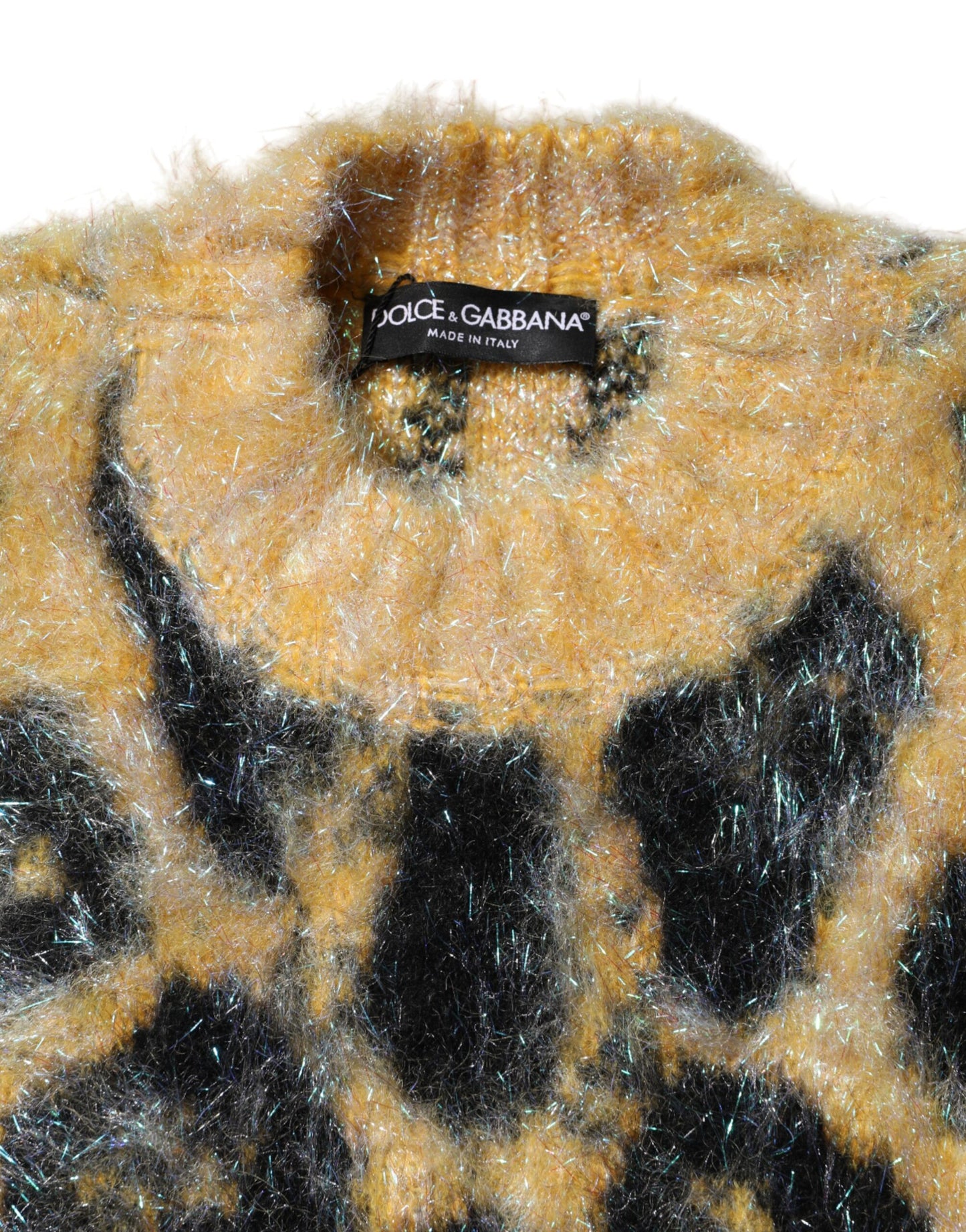 Dolce &amp; Gabbana Mehrfarbiger Pullover aus Mohair mit Leopardenmuster und Rundhalsausschnitt