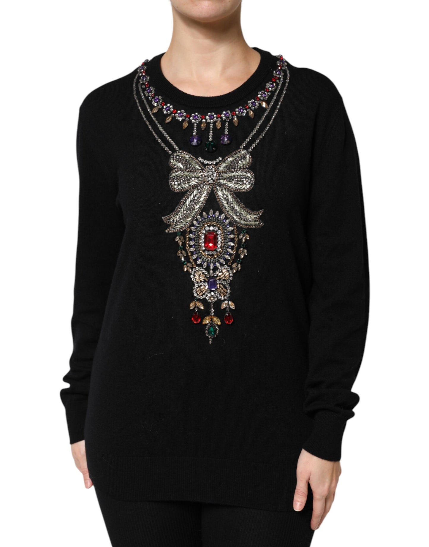 Dolce &amp; Gabbana – Schwarzer Pullover aus Kaschmir mit Kristallverzierung