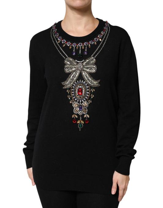 Dolce &amp; Gabbana – Schwarzer Pullover aus Kaschmir mit Kristallverzierung