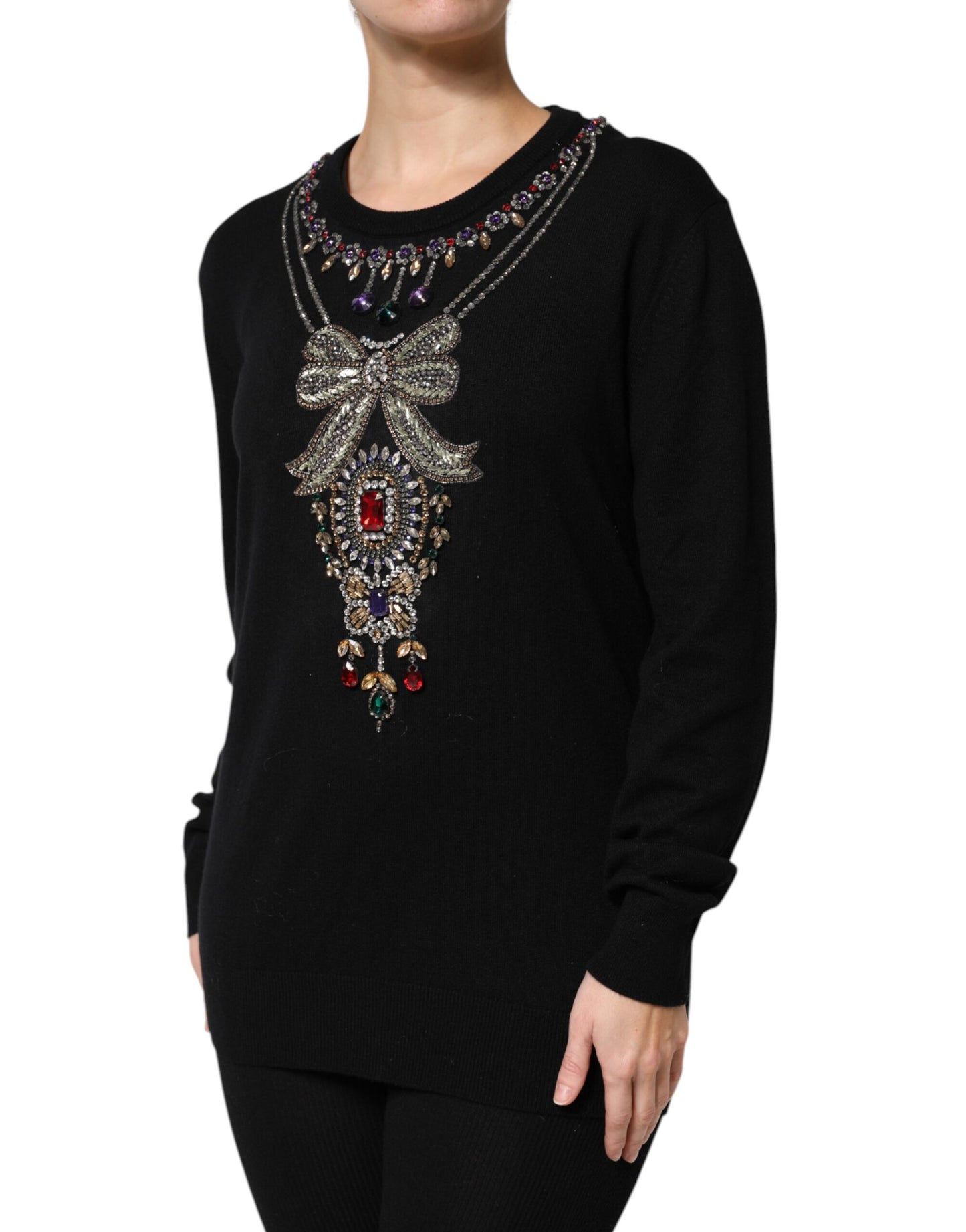 Dolce &amp; Gabbana – Schwarzer Pullover aus Kaschmir mit Kristallverzierung