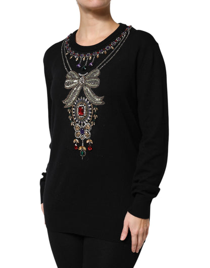 Dolce &amp; Gabbana – Schwarzer Pullover aus Kaschmir mit Kristallverzierung