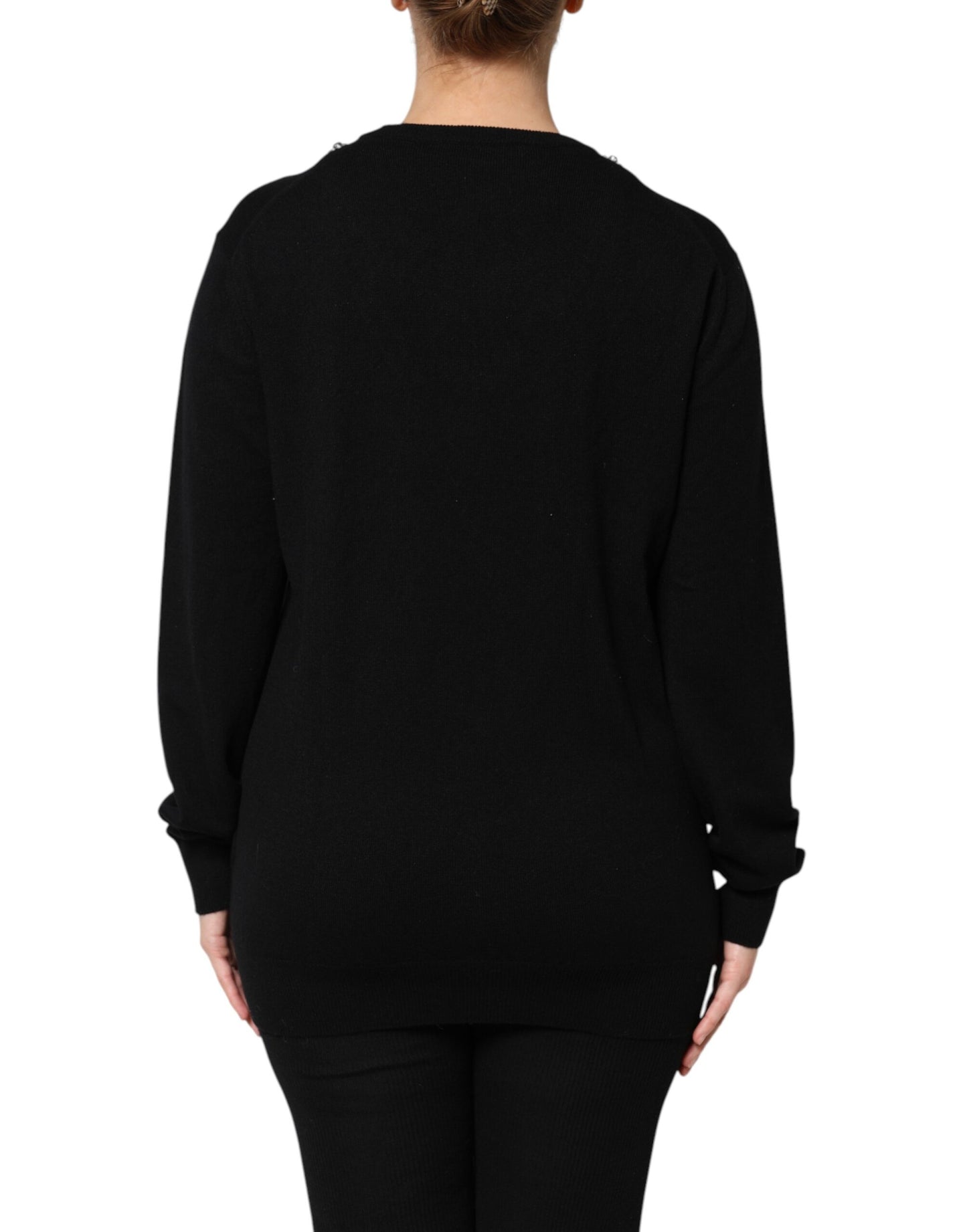 Dolce &amp; Gabbana – Schwarzer Pullover aus Kaschmir mit Kristallverzierung