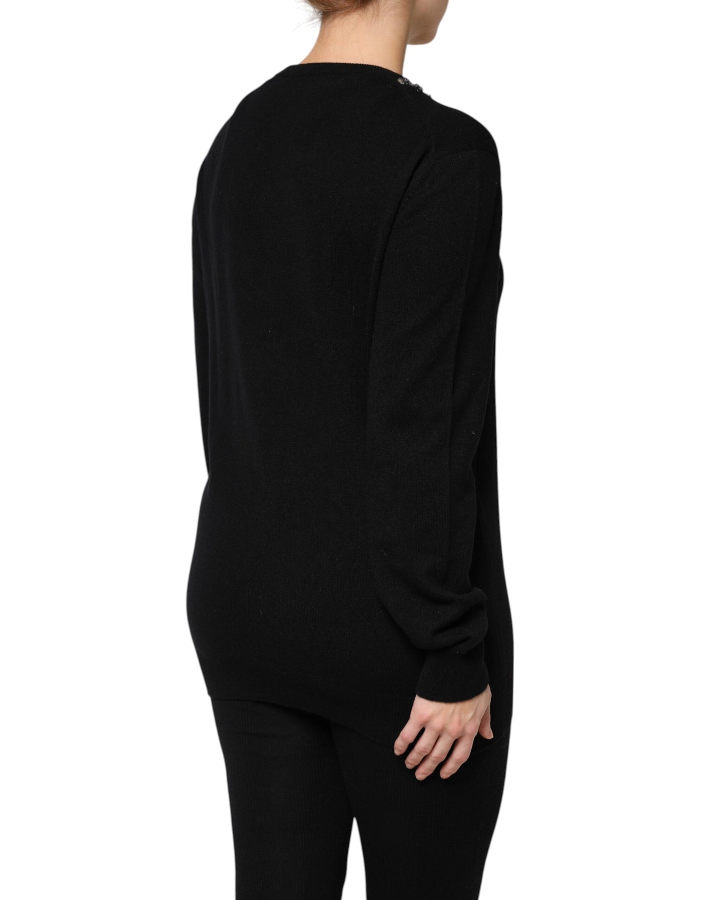Dolce &amp; Gabbana – Schwarzer Pullover aus Kaschmir mit Kristallverzierung