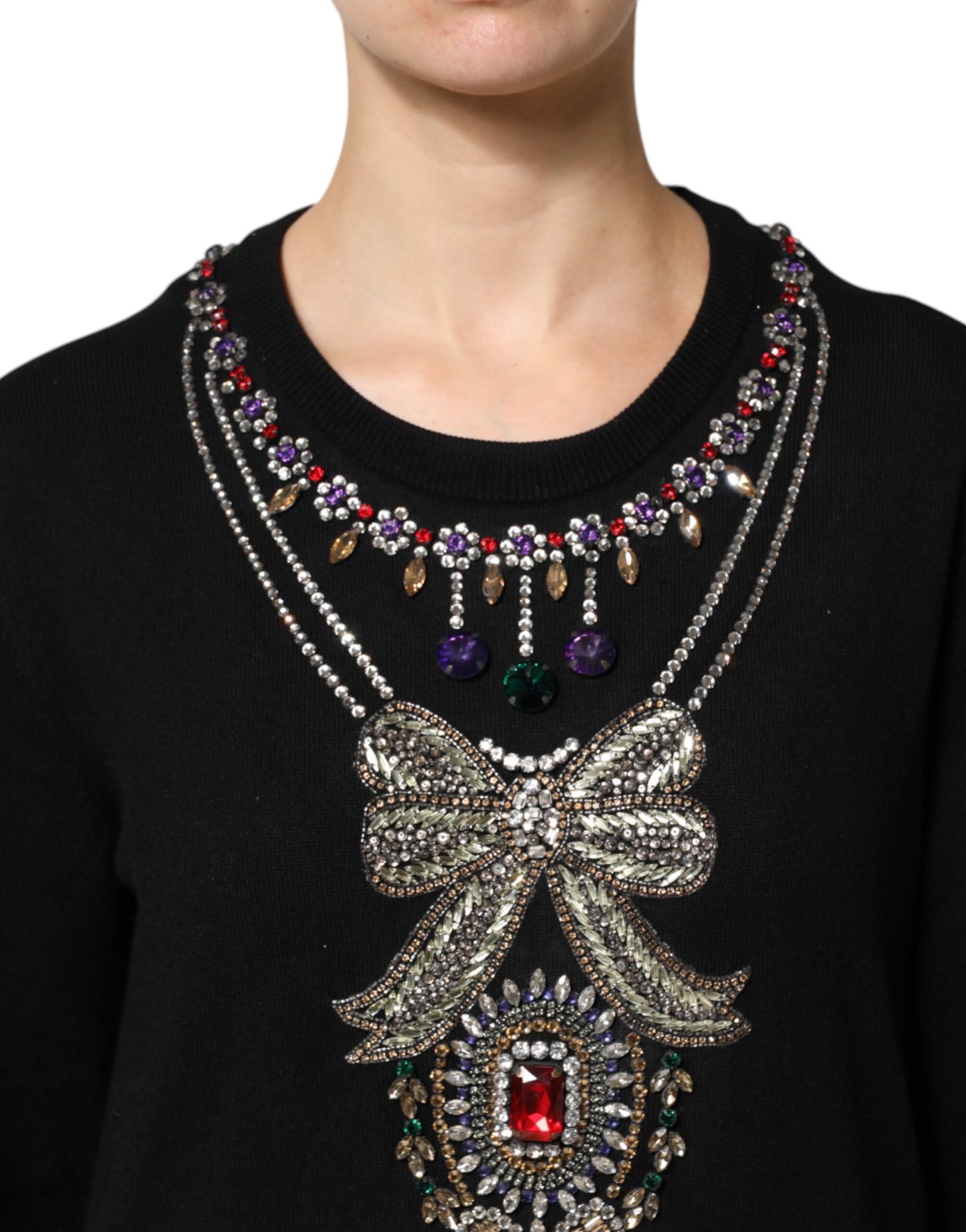 Dolce &amp; Gabbana – Schwarzer Pullover aus Kaschmir mit Kristallverzierung