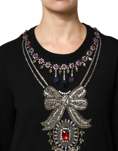 Dolce &amp; Gabbana – Schwarzer Pullover aus Kaschmir mit Kristallverzierung