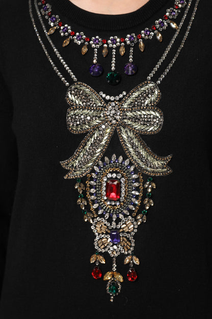 Dolce &amp; Gabbana – Schwarzer Pullover aus Kaschmir mit Kristallverzierung