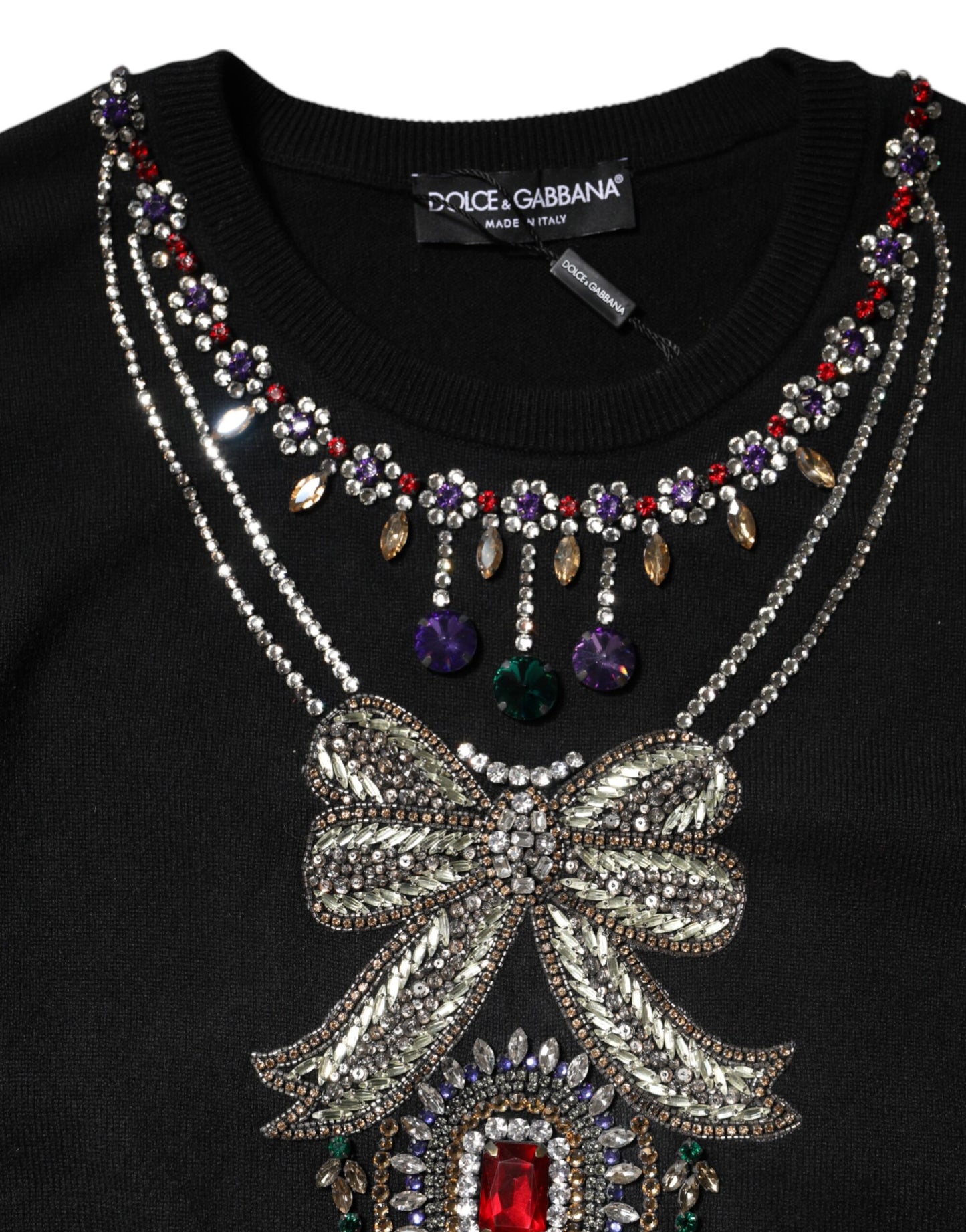 Dolce &amp; Gabbana – Schwarzer Pullover aus Kaschmir mit Kristallverzierung