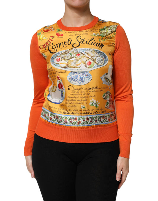 Dolce &amp; Gabbana – Orangefarbenes Cannoli-Top aus sizilianischer Seide mit Rundhalsausschnitt