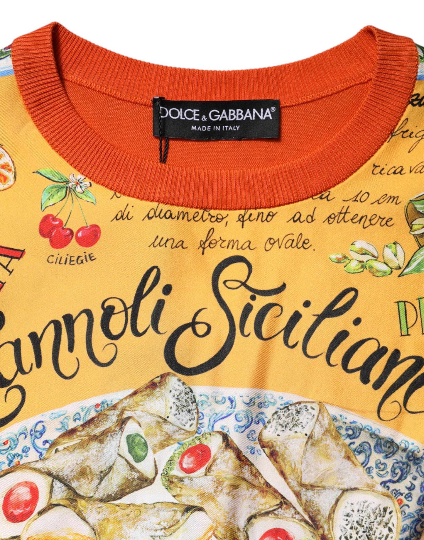Dolce &amp; Gabbana – Orangefarbenes Cannoli-Top aus sizilianischer Seide mit Rundhalsausschnitt