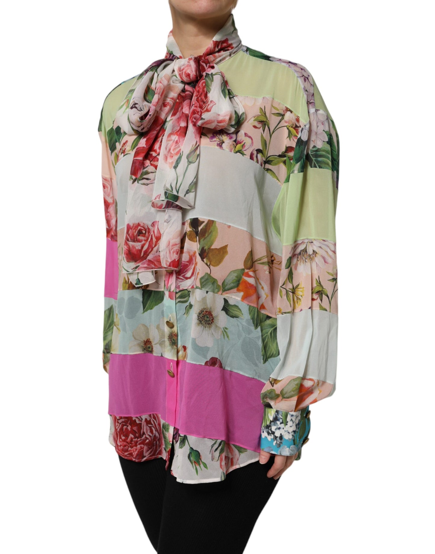 Dolce &amp; Gabbana – Mehrfarbiges, langärmliges Oberteil mit Blumen-Patchwork