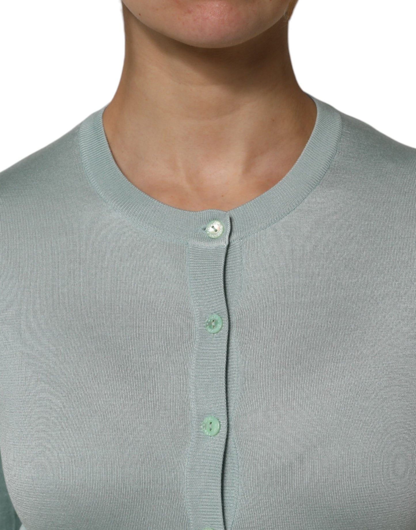 Dolce &amp; Gabbana Hellgrüner Cardigan-Pullover aus Seide mit Knopfleiste