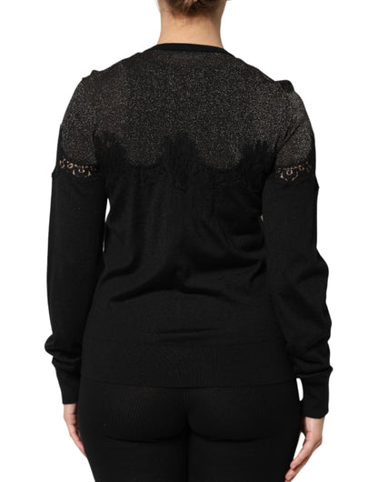 Dolce &amp; Gabbana – Schwarzer Cardigan-Pullover aus Viskosespitze mit Knöpfen