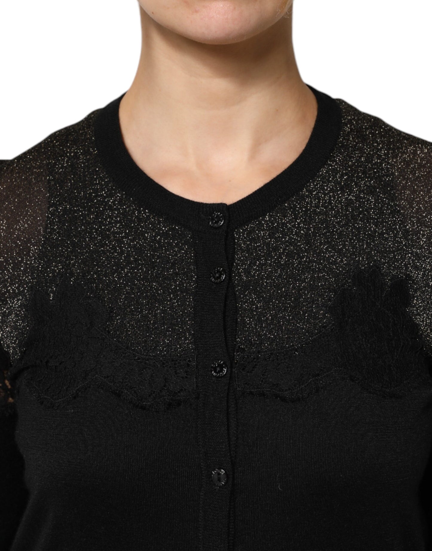 Dolce &amp; Gabbana – Schwarzer Cardigan-Pullover aus Viskosespitze mit Knöpfen