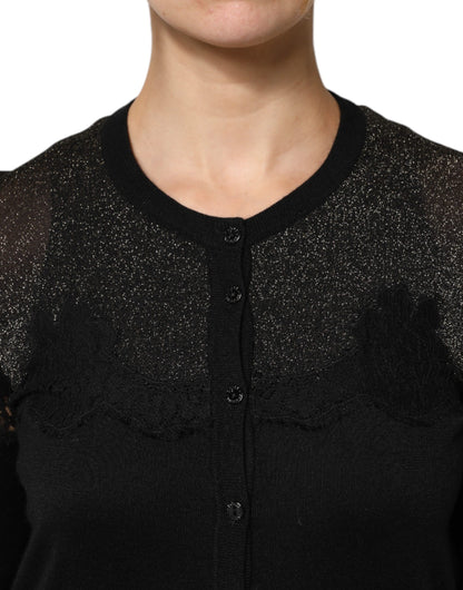 Dolce &amp; Gabbana – Schwarzer Cardigan-Pullover aus Viskosespitze mit Knöpfen