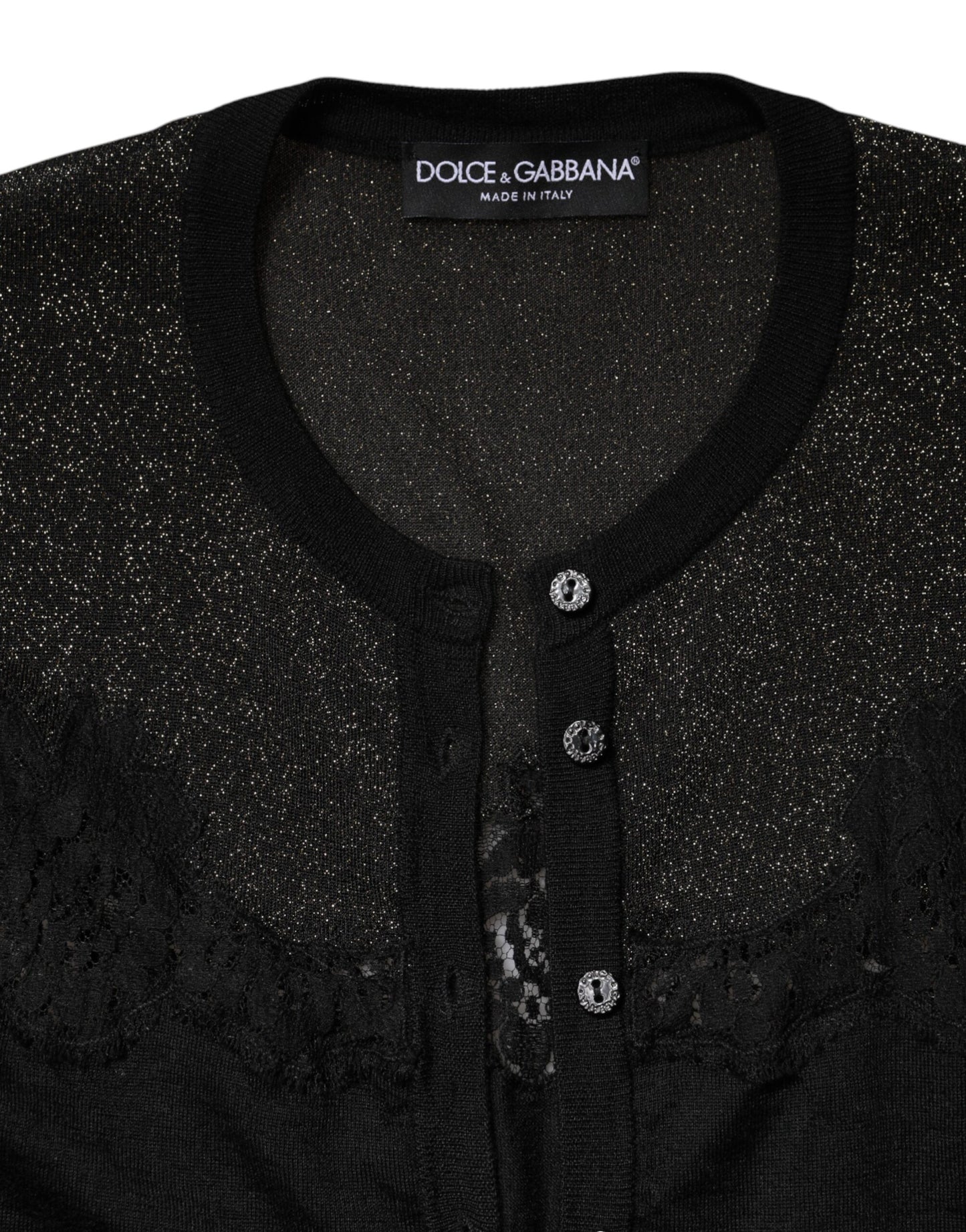 Dolce &amp; Gabbana – Schwarzer Cardigan-Pullover aus Viskosespitze mit Knöpfen