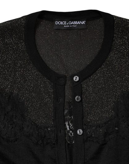 Dolce &amp; Gabbana – Schwarzer Cardigan-Pullover aus Viskosespitze mit Knöpfen