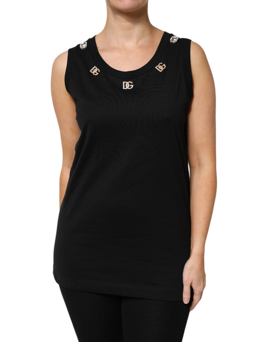 Dolce &amp; Gabbana Schwarzes, ärmelloses Tanktop mit DG-Verzierung