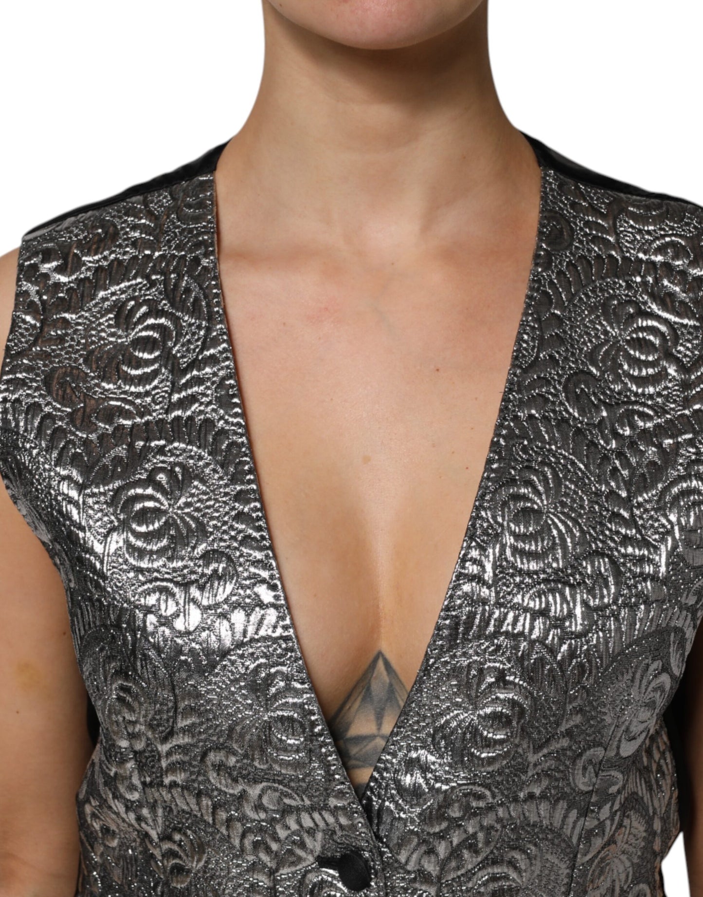 Dolce &amp; Gabbana – Ärmelloses Trägertop aus Jacquard mit silbernem Blumenmuster