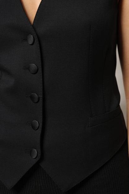 Dolce &amp; Gabbana – Schwarzes, ärmelloses Weste-Oberteil aus Wolle