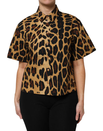 Dolce &amp; Gabbana – Braunes Poloshirt mit Leopardenmuster und Kragen