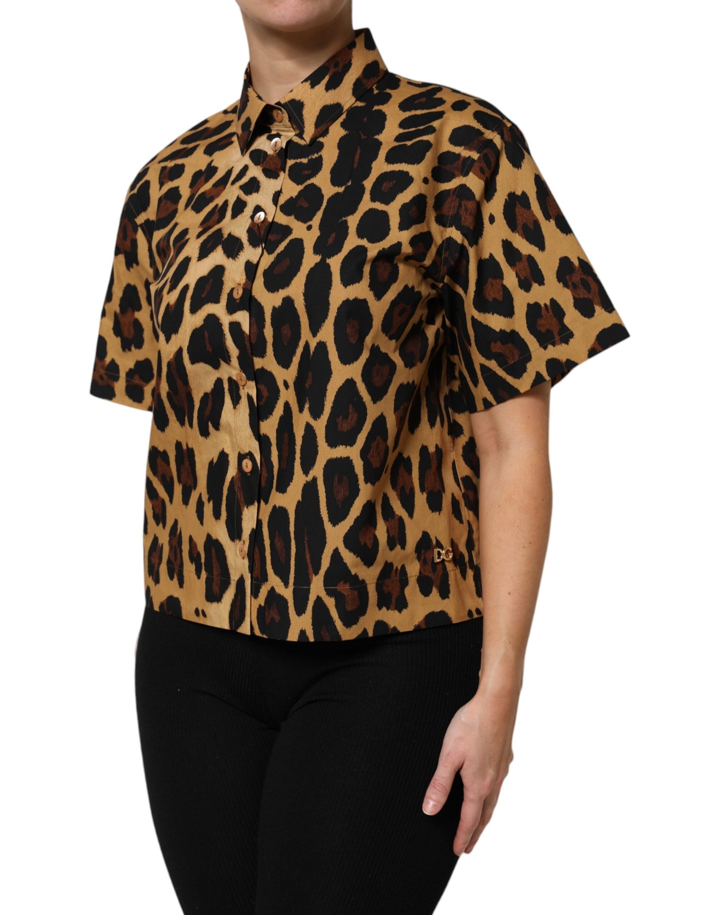 Dolce &amp; Gabbana – Braunes Poloshirt mit Leopardenmuster und Kragen