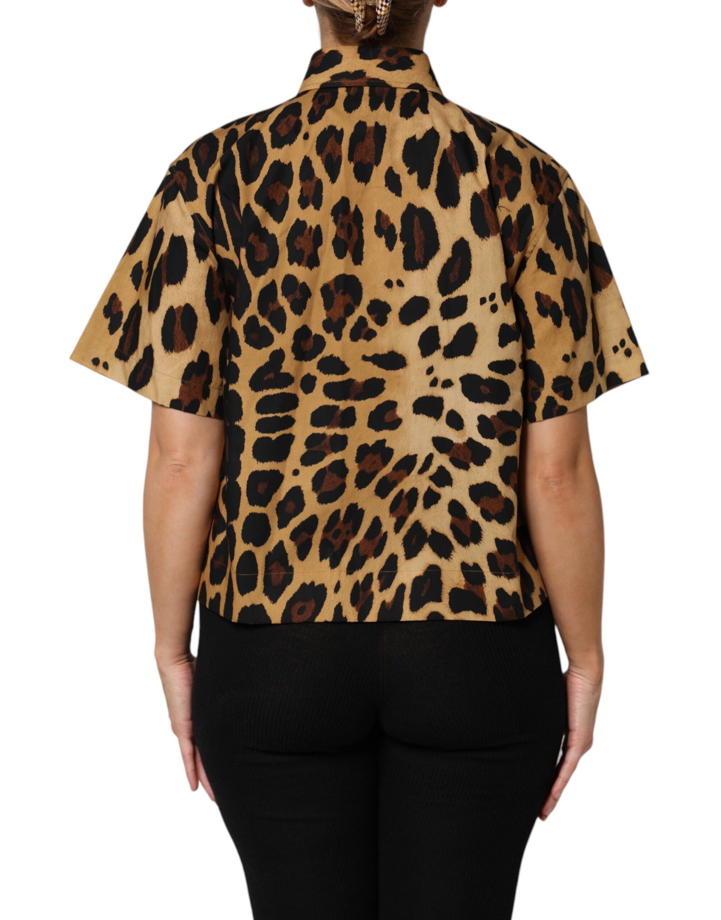 Dolce &amp; Gabbana – Braunes Poloshirt mit Leopardenmuster und Kragen