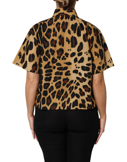 Dolce &amp; Gabbana – Braunes Poloshirt mit Leopardenmuster und Kragen