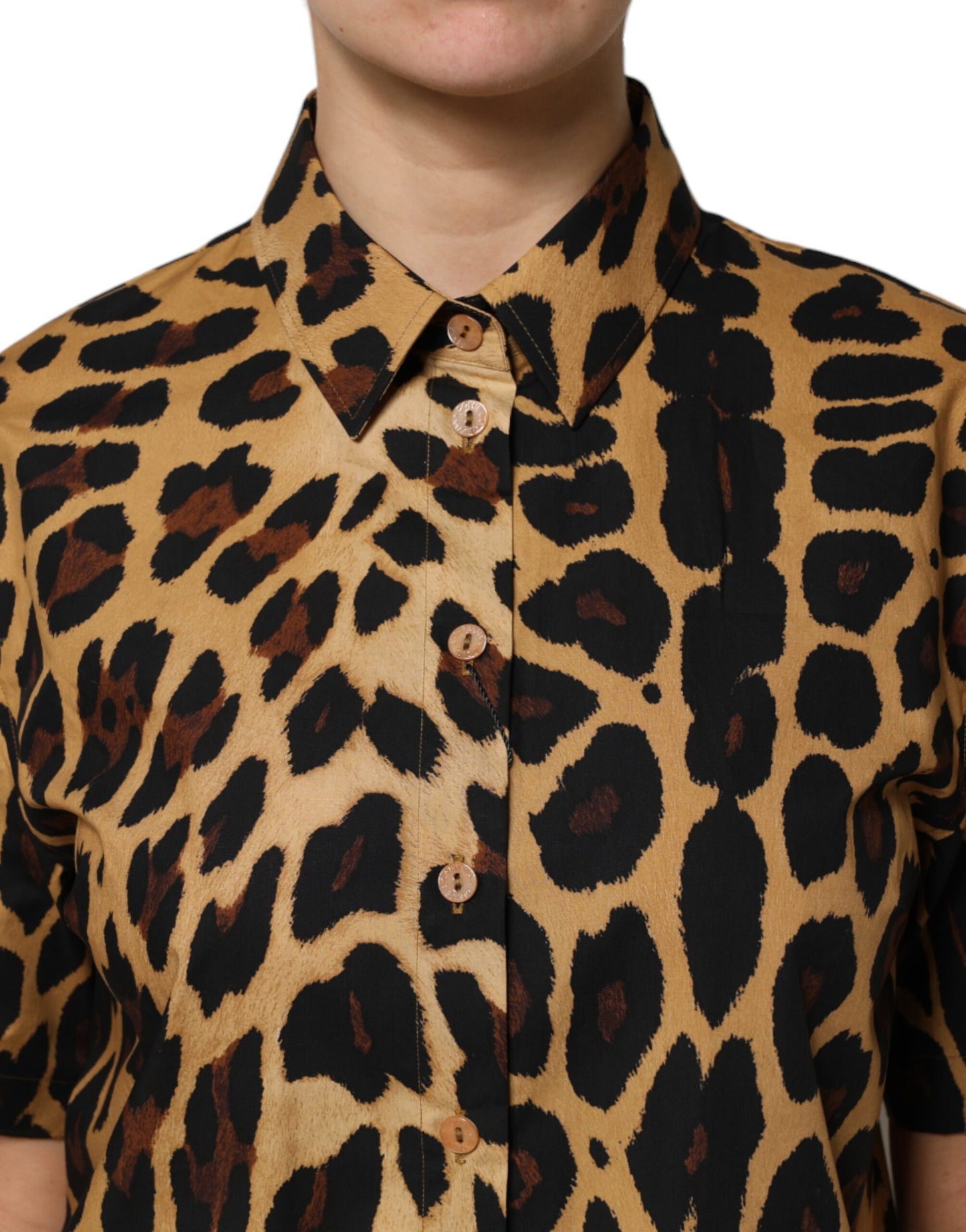 Dolce &amp; Gabbana – Braunes Poloshirt mit Leopardenmuster und Kragen